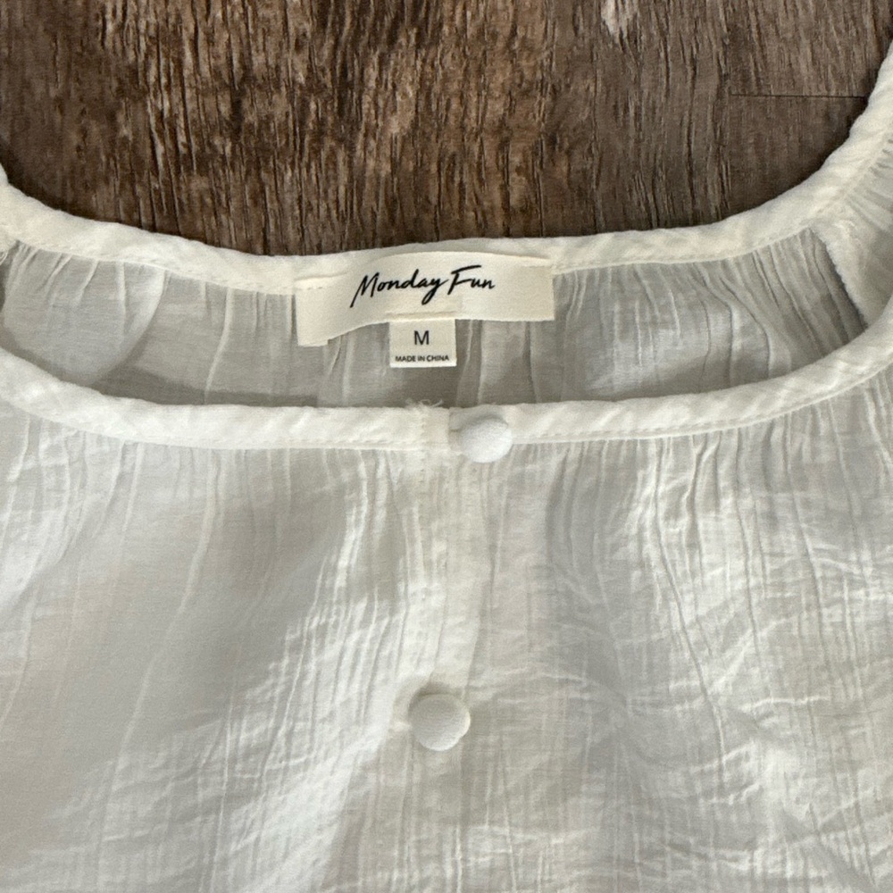 Monday Fun White Flutter Sleeve Button Front Blou… - image 3